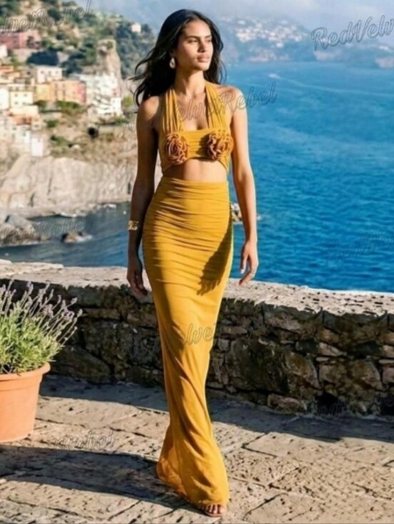 Boutique Dresses & Skirts - NWT Elegant Rosette Halter Neck Mesh Ibiza Festival Resort Bodycon Maxi Dress